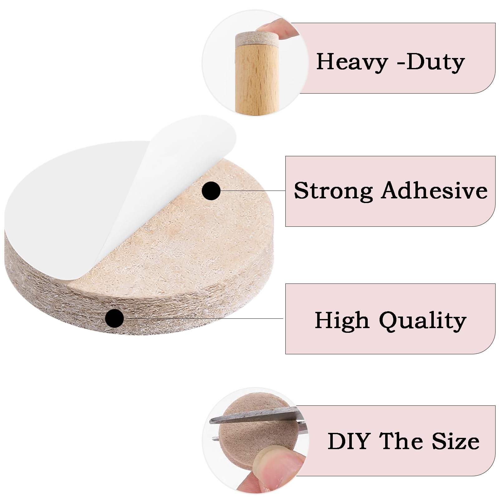 Fursafe&Q Almohadillas de fieltro para muebles, almohadillas de fieltro para suelos de madera dura, almohadillas de fieltro autoadhesivas resistentes para patas de silla, protección de rasguños,