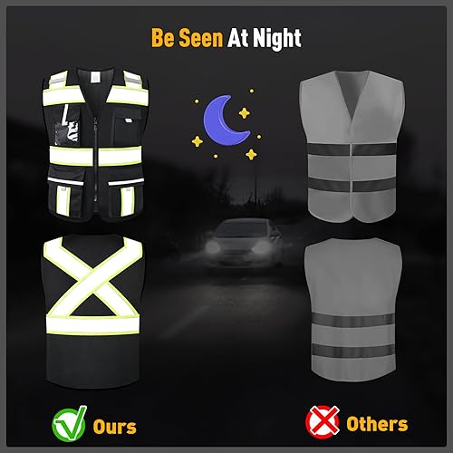 Vista 65 de Chaleco de seguridad clase 2 con cremallera frontal y múltiples bolsillos, chaleco de alta visibilidad, cumple con las normas ANSI/ISEA Malla