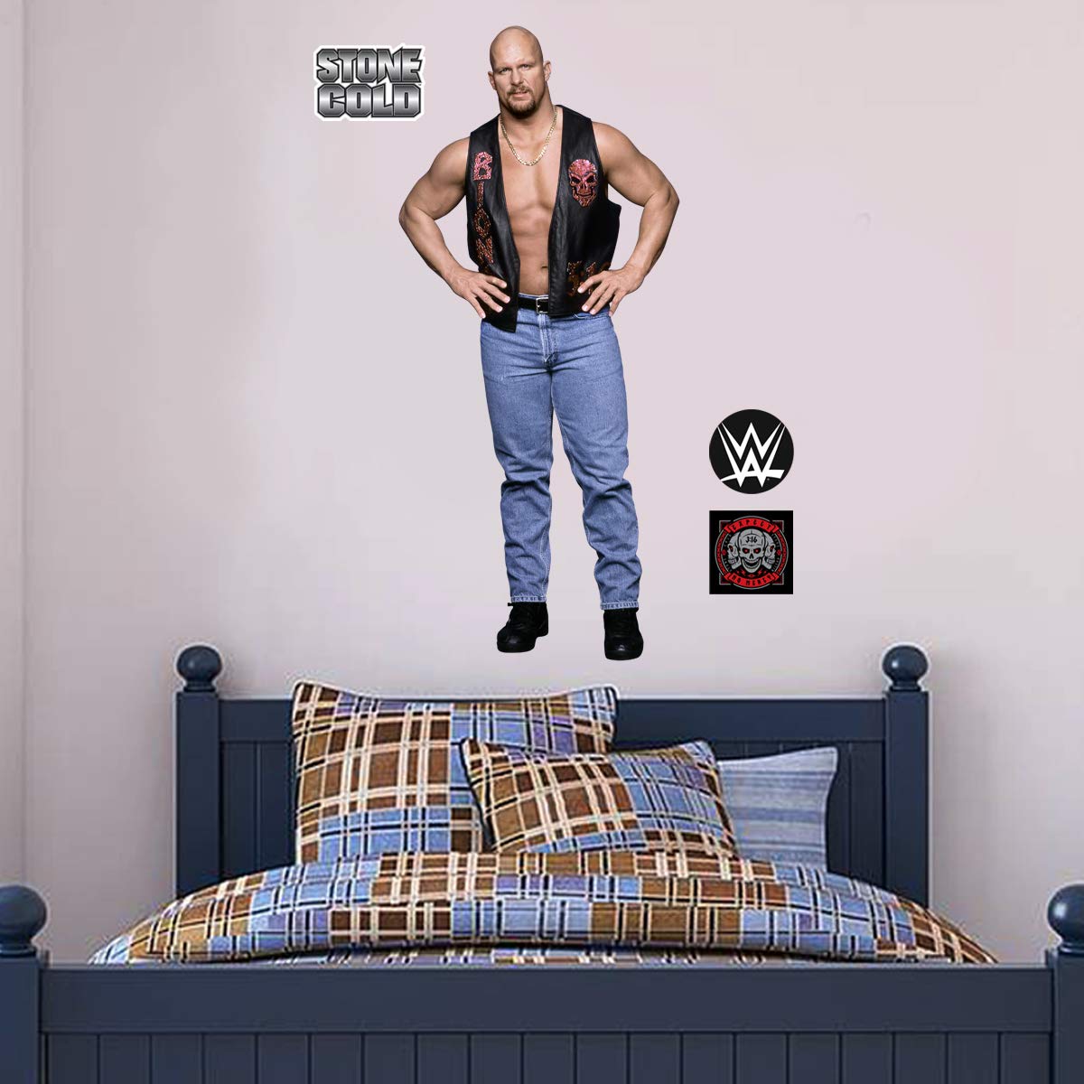 Beautiful Game WWE Wall Mural - Stone Cold Steve Austin Wrestler Decal + Sticker Set Vinyl Decal Kids Mural Art (120cm Height)