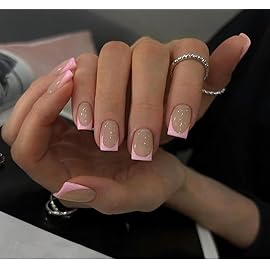 Light Pink French Tip Press on Nails Short Square Nails Press ons French Tip Glue on Nails for Women Acrylic French Nails Short Gel Nails Natural Extra Short French Fake Nails 30Pcs 15 Sizes
