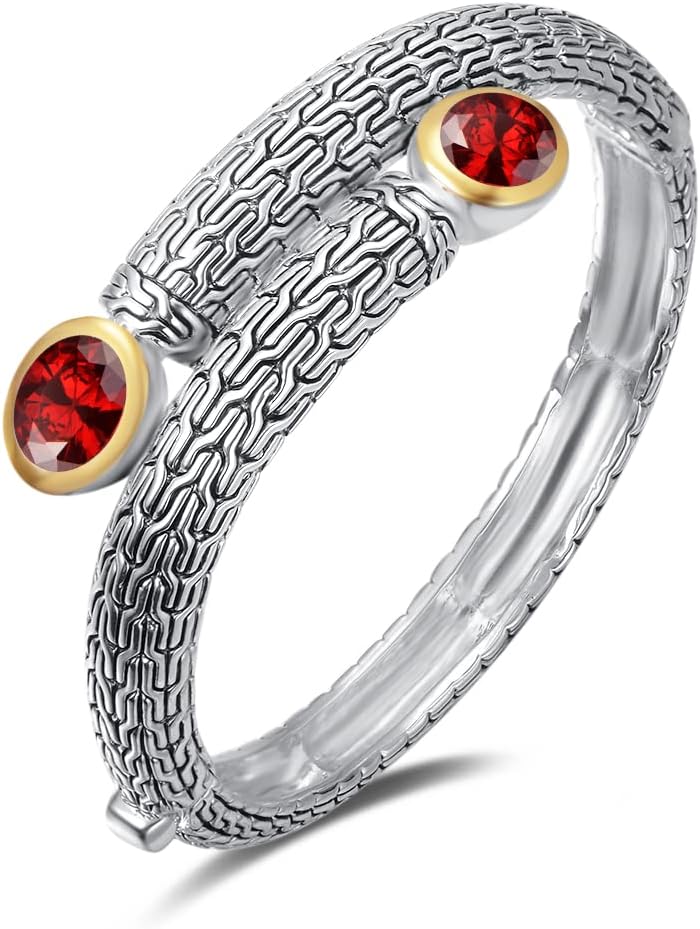 UNY JEWEL Jewelry Multi Strand Foxtail Chain Woven Pattern Inlay 8 by 10 Oval CZ Vintage Antique Two Tone Elegant Designer Inspired Unique Box Tongue Clasp Bangle