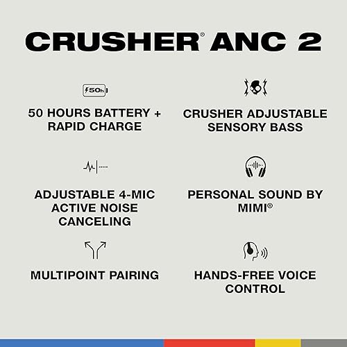 Miniatura 4 de Skullcandy Crusher ANC 2 - Auriculares Bluetooth con cancelación de ruido, batería de 50 horas, tecnología de graves extra, uso con Android y