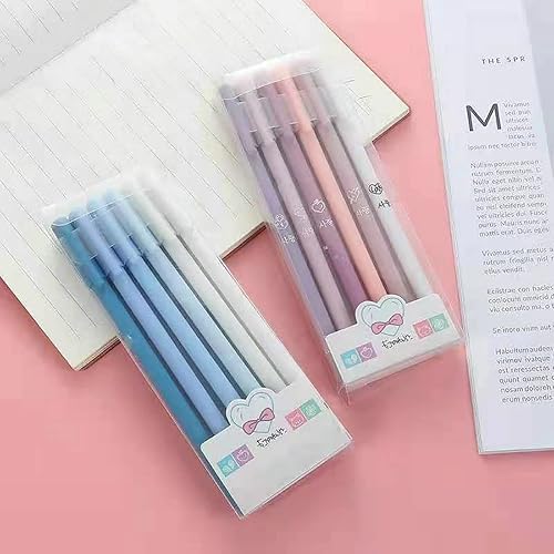 Miniatura 8 de Paquete de 12 bolígrafos de tinta de gel, morado, azul, caramelo, color Morandi, tinta negra, punta extrafina de 0.020 in, lindos bolígrafos para