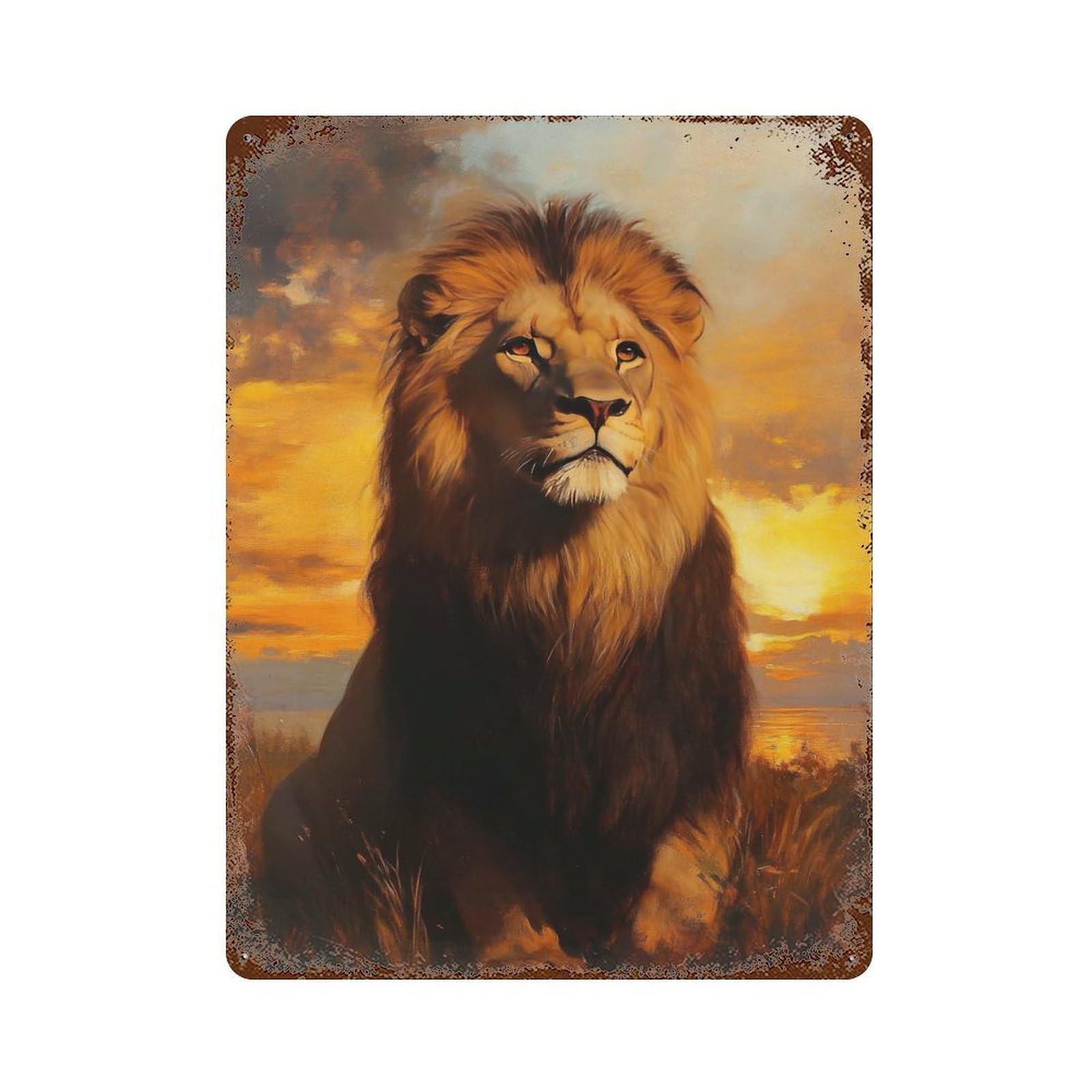 Majestic Lion at Sunset Vintage Metal Tin Sign 15.7"x11.8", Ideal for Cafe, Home Bar And Lounge Decor
