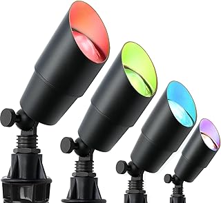 Low Voltage Landscape Lighting with 4 Spot Lights, RGB Color Changing from Warm to Cool White 5000K 12V Outdoor Landscape Lights,Waterproof Black LED Spotlights for Outdoor Garden Pathway,4 Pack