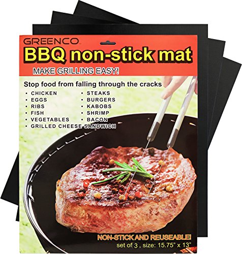 Greenco PTFE Reusable Non-stick Barbecue Grill Mat (3 Pack)