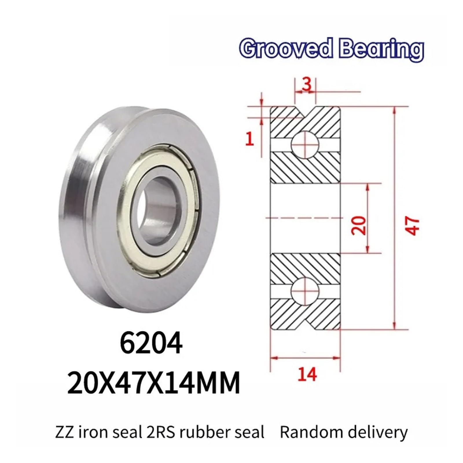 10 szt. koło pasowe do mieszania kół pasujących liniowych rowków łożysko V 6204 20 x 47 x 14 mm koło pasowe typ U rowek (V6204-3-1)