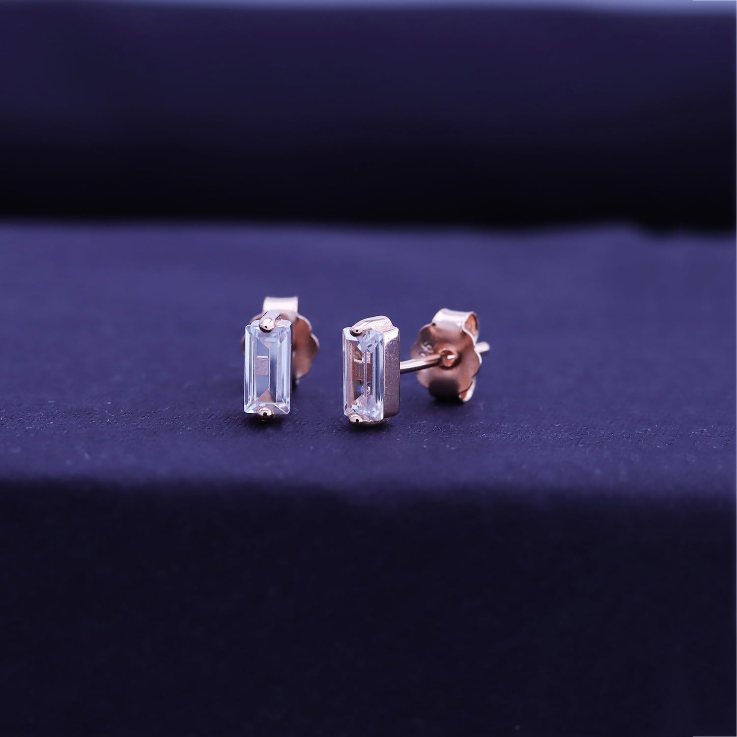 Baguette Stud Earrings for Women White Cubic Zirconia, Moissanite or Lab Grown Diamond Solitaire Studs Push Back Earring in 14K Gold Plated 925 Sterling Silver Dainty Jewelry Gift for Her - Image 4