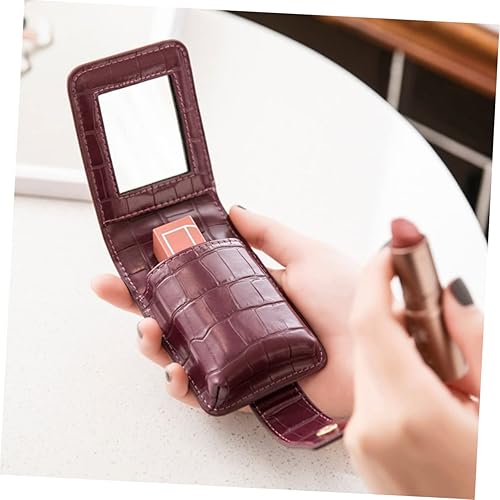 Miniatura 4 de FOMIYES 2 piezas de espejo de regalo Chapstick estuche portátil con espejos de cuero, almacenamiento de lápiz labial PU para soporte cosmético de