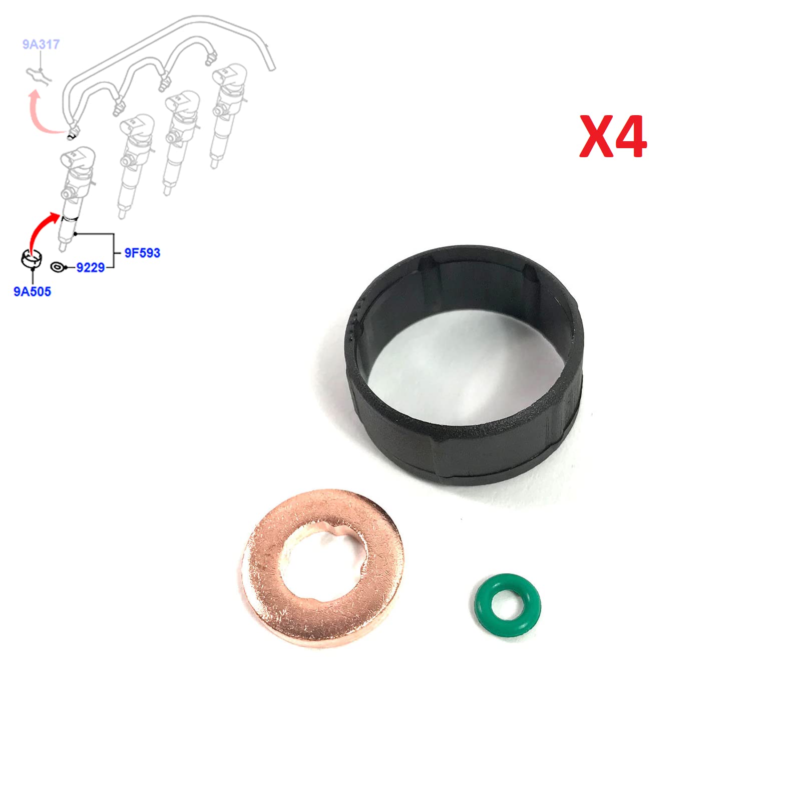 Kit Guarnizione Iniettore 1.4 TDCi - 1.4 HDi per C1, C2, C3 I-II, C3 Pluriel, Nemo, Xsara, 107, 206, 206+, 207, 307, 1007, Bipper, Fiesta V-VI, Fusion, Aygo OE: 2S6Q9F593, 1982.F7