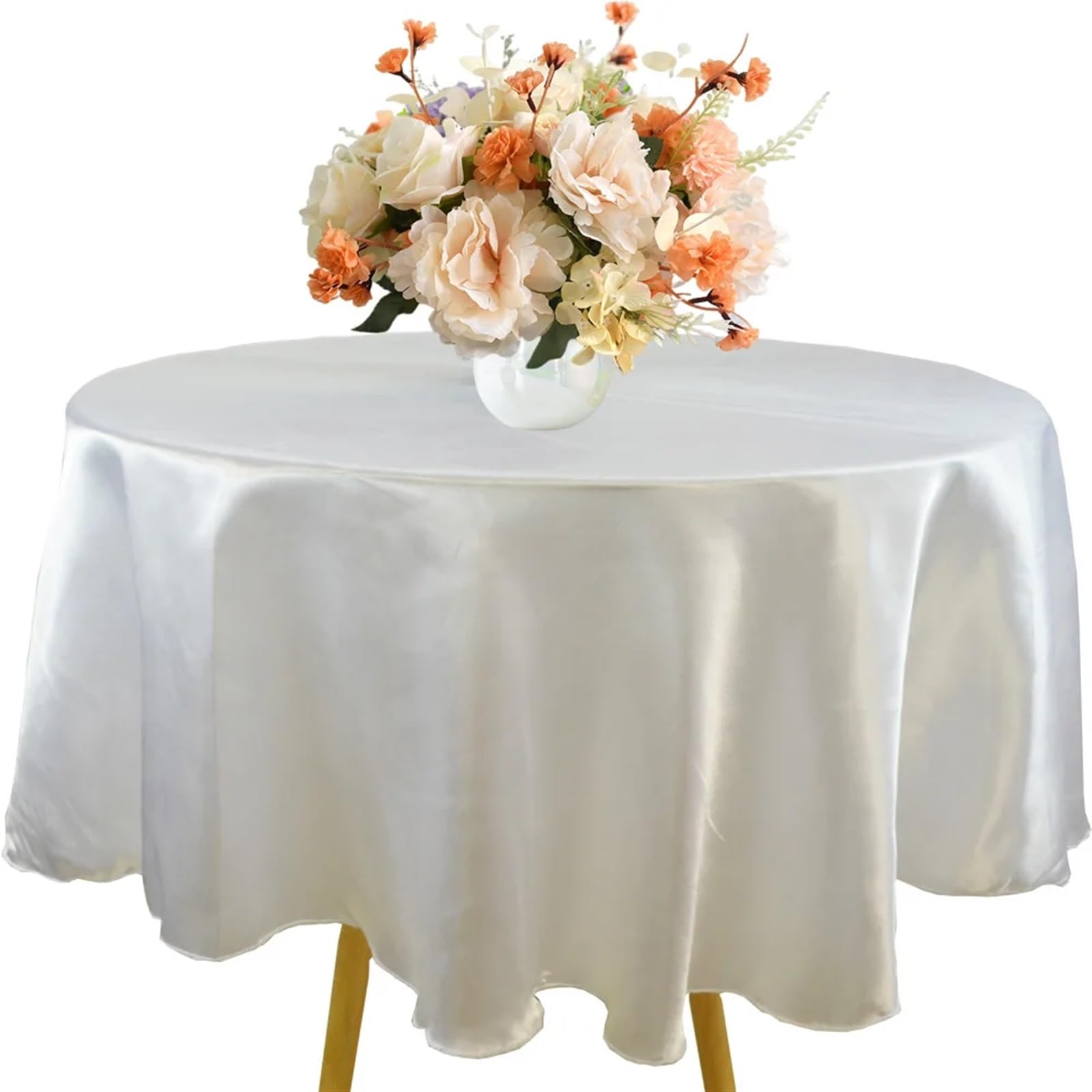 BTRYLDCFA Round Tablecloth Round Satin Tablecloth 57/90/120inch Wedding Party Decoration Table Cover Restaurant Birthday Home Table Cloth(White,Round 180cm-71inch)