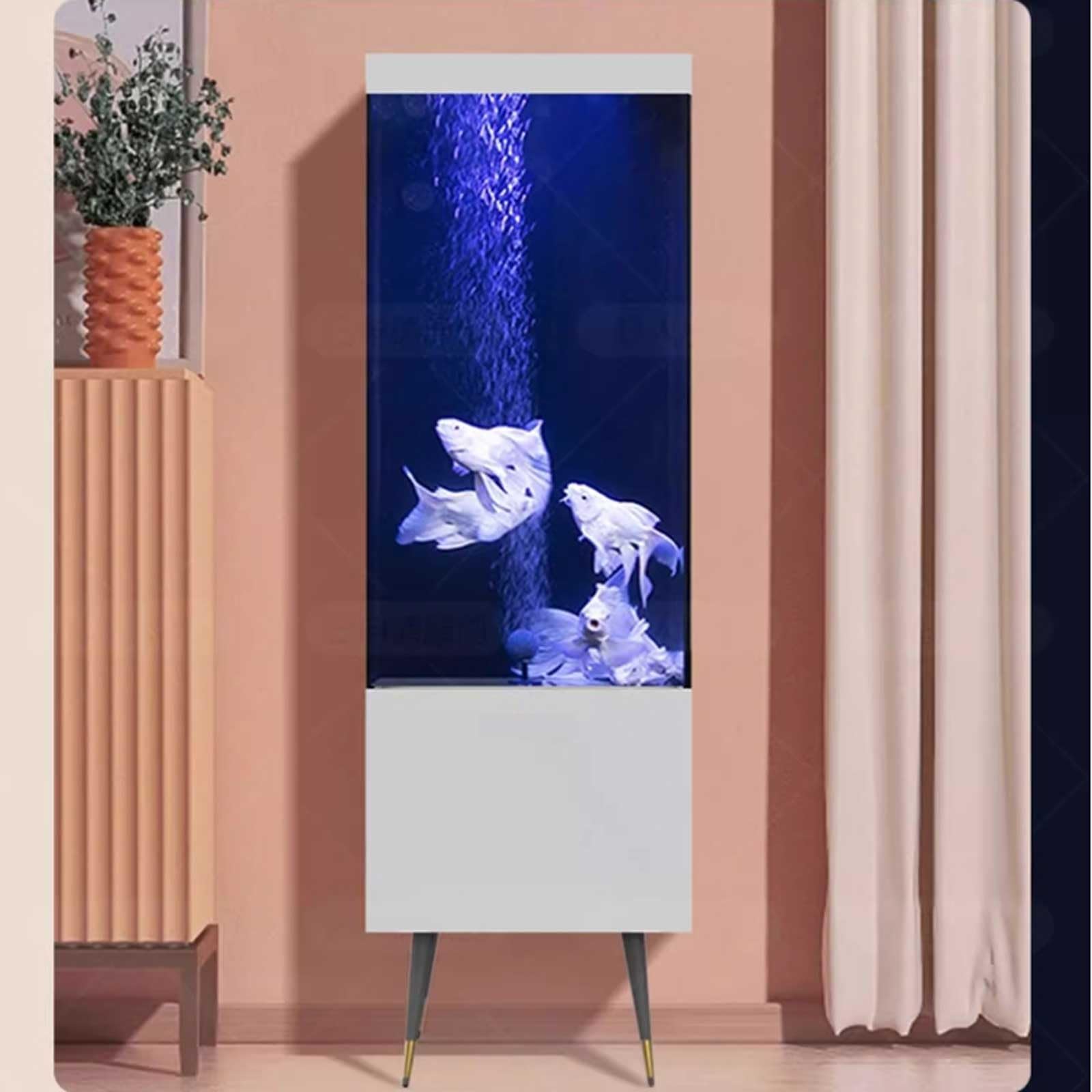 Acquario per Pesci Soggiorno Creativo Ufficio Acquario Soggiorno Casa Pavimento Filtro Posteriore Acquario Acquari(Bianco)