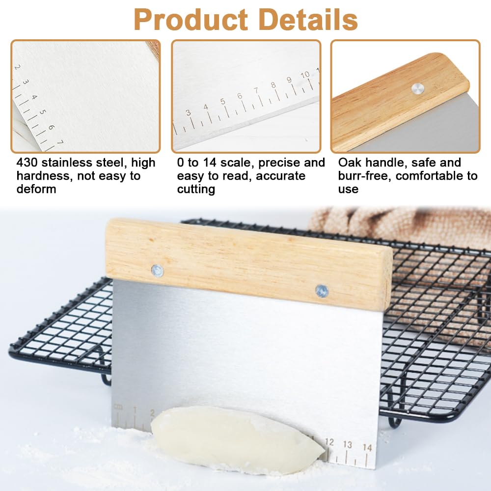 Tarocco Per Impasti E Spatola Multiuso In Acciaio Inox 2 Pezzi - Tagliapasta Con Scala 15 E 22 Cm, Per Pizza, Pane, Torte E Verdure - 5