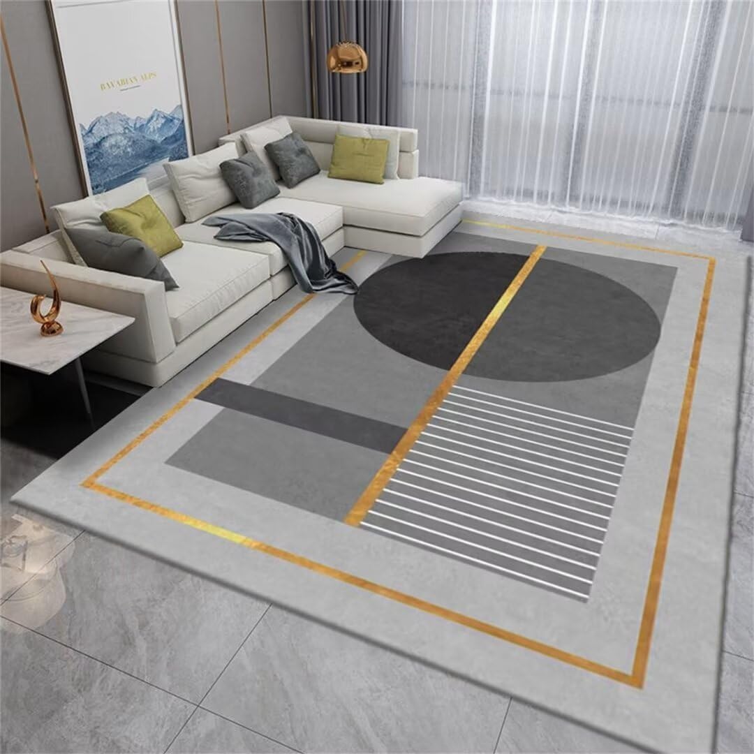 Tapis maison écologique gris facile à nettoyer à motif rond pour chambre ado et salon sain