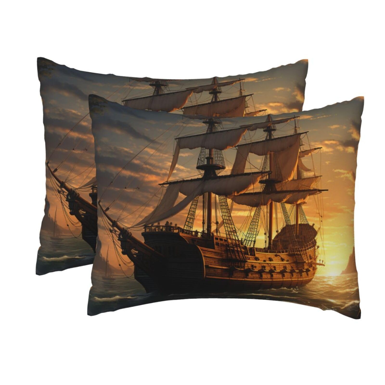 2 Pack Standard Size Pillow Cases for Hair and Skin Soft Breathable Pillow Case Covers with Hidden Zipper Fantasy Pirate Ship Pillowcase 20x26 Inches Pillow Cover for Sleeping Gift