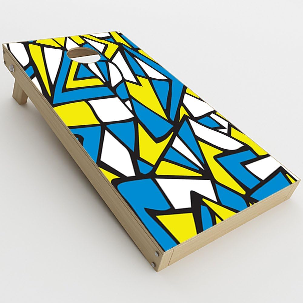 Skin Decal Vinyl Wrap for Cornhole Game Board Bag Toss (2xpcs.) Skins Stickers Cover/Stained Glass Abstract Blue Yellow
