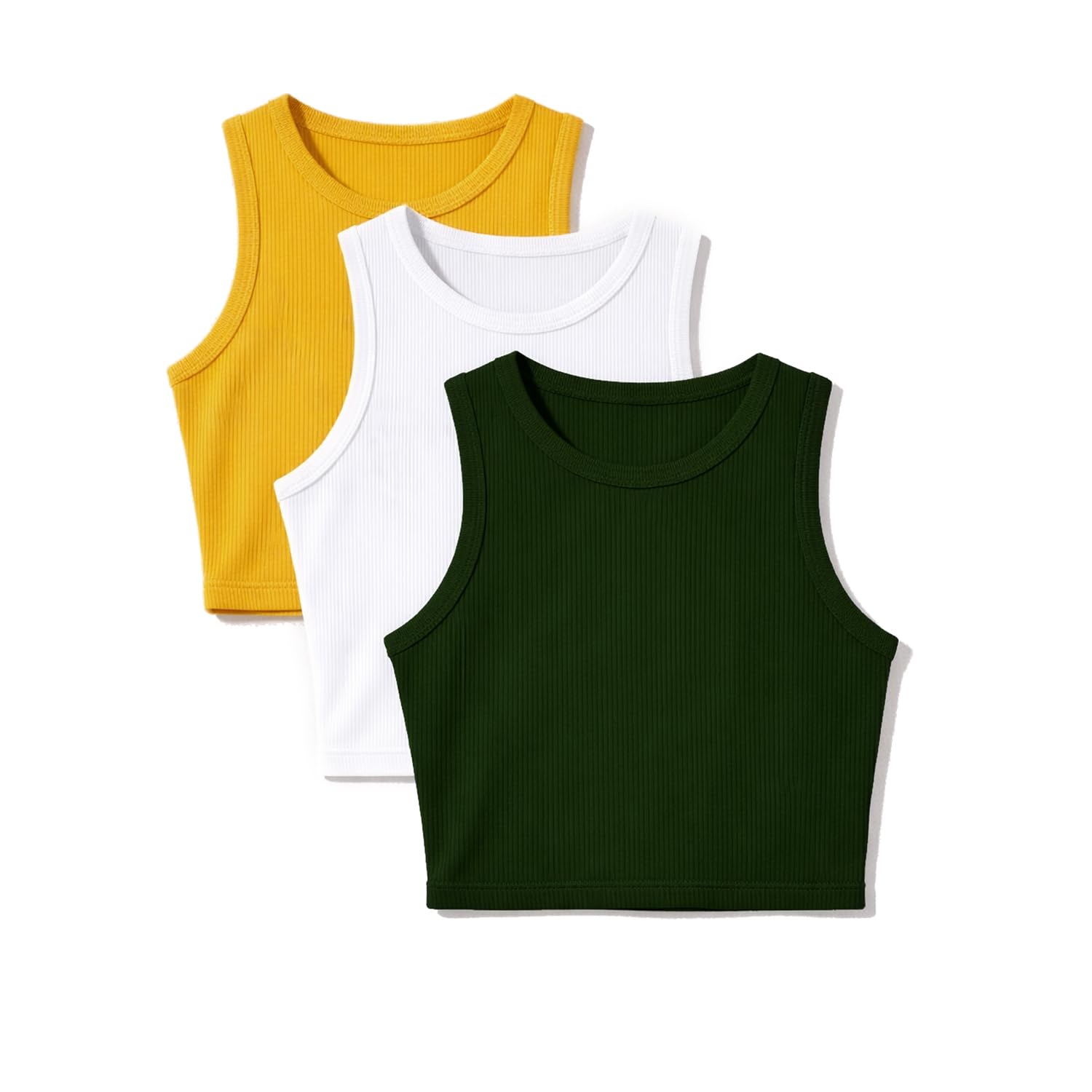 nite flite Women's Ribbed Crop Top Combo (White+Mustard+Olive)-picture-30
