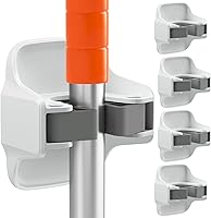 reliahom 5-Pack Broom Holder Wall Mount Mop Grippers - No Drilling Self-Adhesive Anti-Slip Hangers for Garage Kitchen Storage (White)