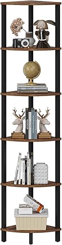 Miniatura 9 de Estantería esquinera de 5 niveles, estante de escalera de esquina industrial, estante de exhibición rústico para sala de estar, dormitorio, cocina,