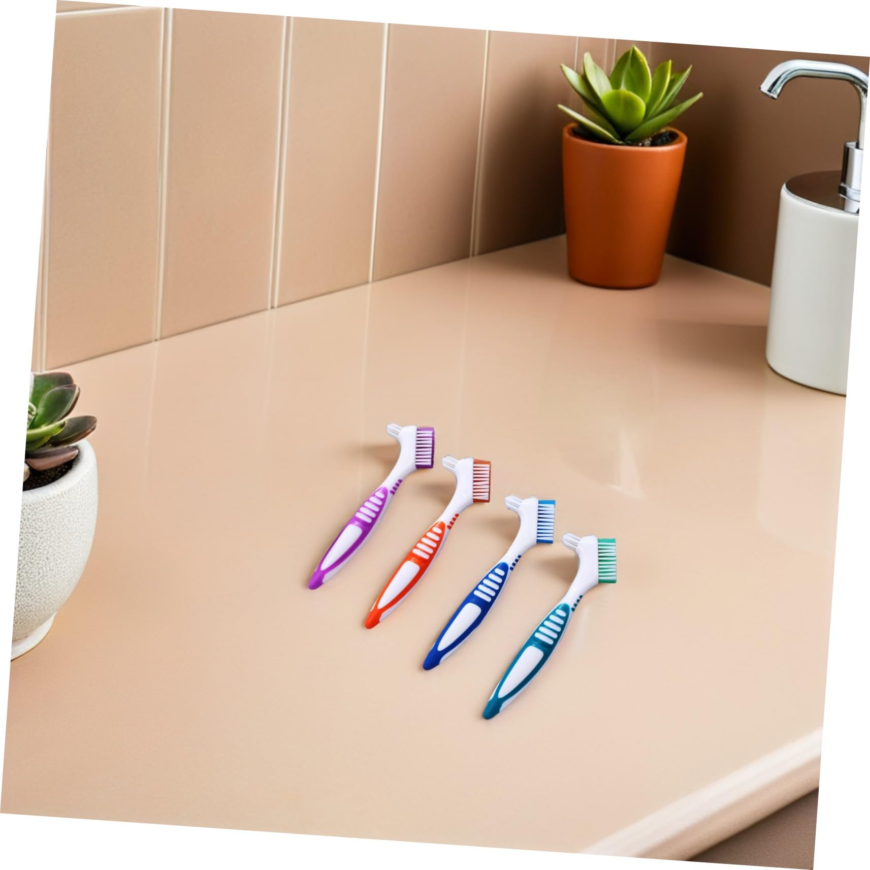12 Pezzi Spazzolino Denti Finti Doppia Testa con Setole Morbide per Pulizia Profonda Protesi e Apparecchi Manico Ergonomico Antiscivolo per Viaggio e Uso Domestico