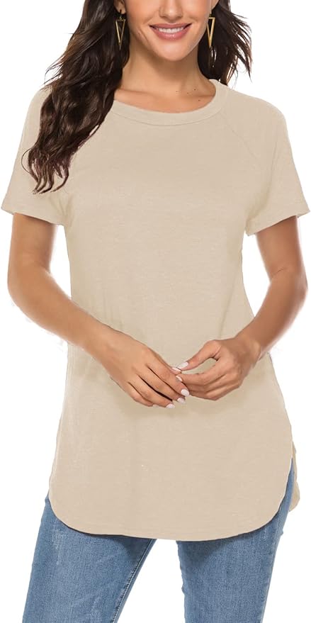 Newchoice Women's Casual Short Sleeve Top Made of 65% Rayon, 30% Polyester, 5% Spandex for soft, lightweight, stretchy and comfortable fit