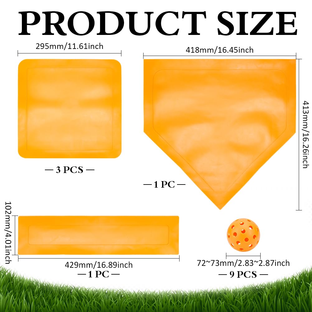 MAYJOYDIY Juego de 5 bases de béisbol y sóftbol con 9 pelotas de entrenamiento de plástico, bases de béisbol lanzadas, equipo deportivo al aire libre para patio trasero, teeball, práctica escolar de