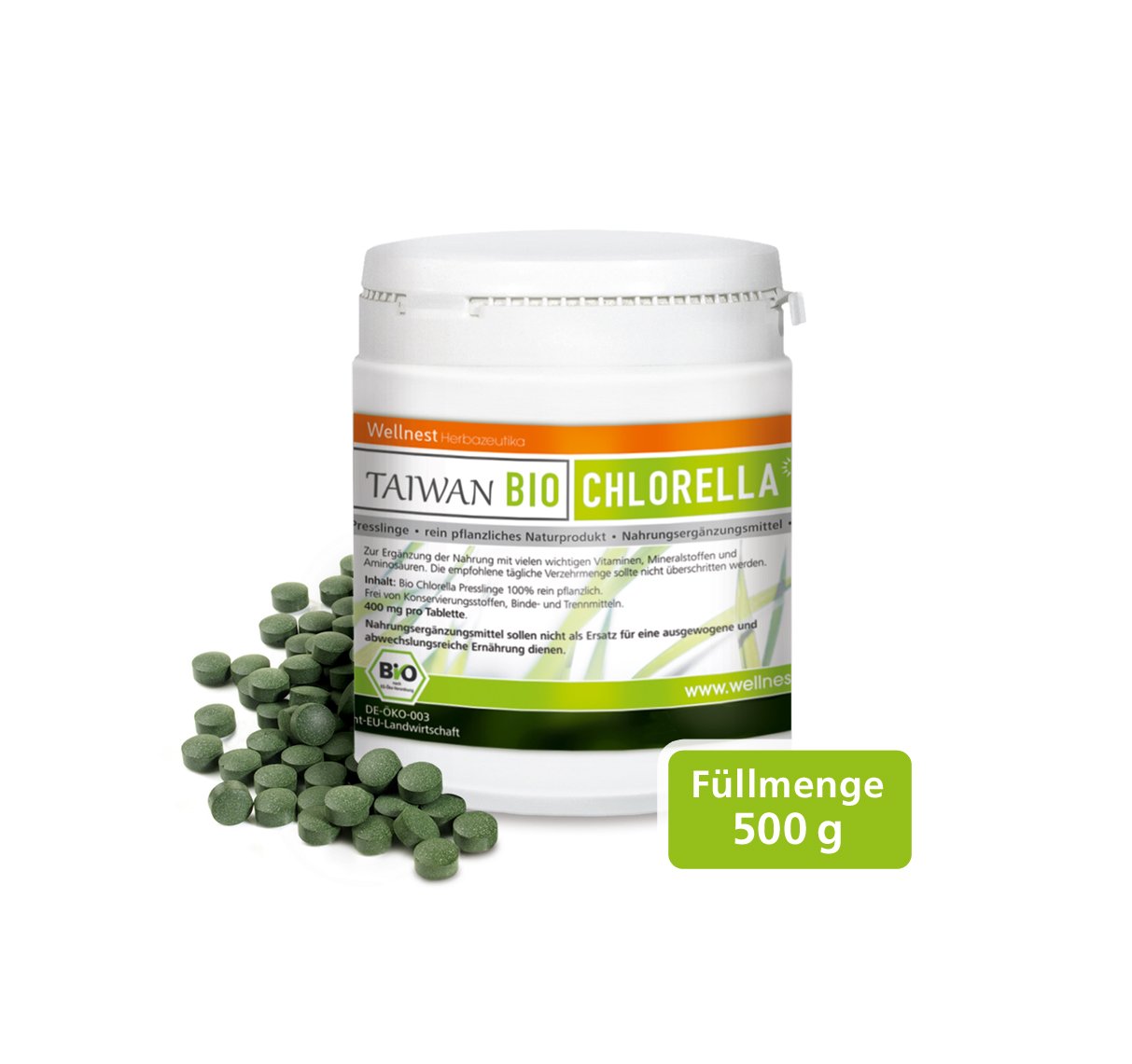 Bio Taiwan Chlorella 500 g | Detox Superfood vegan | Algen reich an Mineralstoffen, Vitaminen und Spurenelementen | 1.250 Presslinge á 400 mg | Rückstandsgeprüft in deutschem Labor