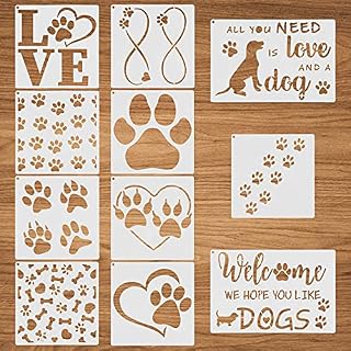 11 Pieces Paw Painting Stencils Dog Trail Stencils ,Reusable Dog Paw Painting Stensils,Plastic Drawing Template with Metal Open Ring for DIY Scrapbooks Painting on Wood Wall Home Decor Supplie