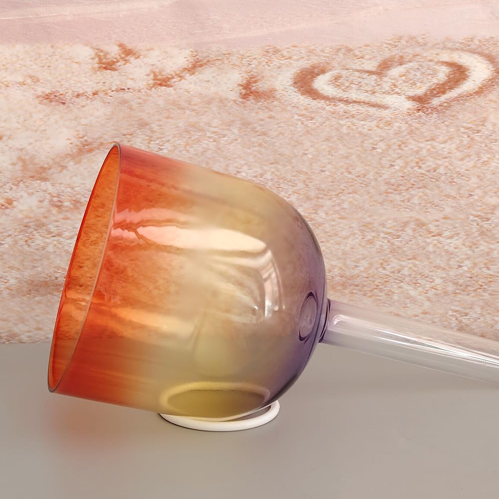 ENERGYSOUND Rainbow Handle Clear B Crown Chakra Quartz Crystal Singing Bowl 7 inch