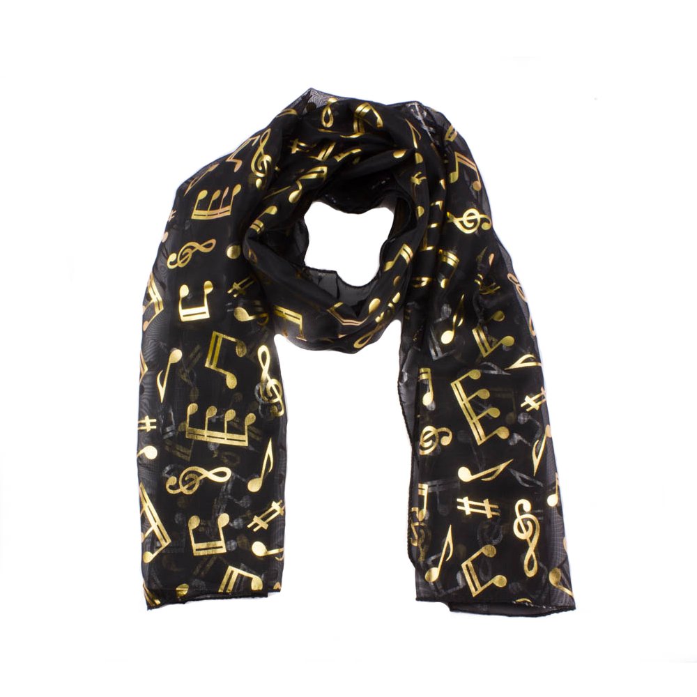 Mytoptrendz Black Mytoptrendz® Classic Unixes Music Note Foil Print Scarf Group Choirs Scarves & Wrap