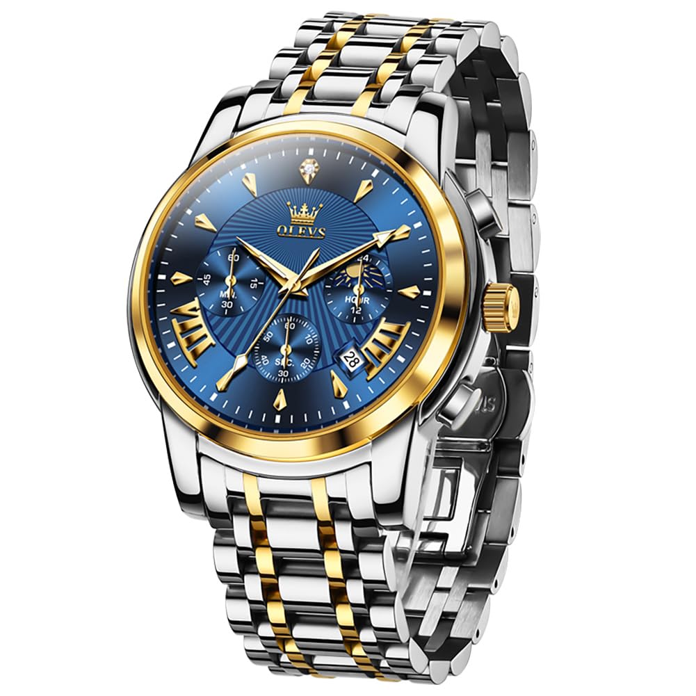 OLEVS Reloj de Pulsera para Hombre con Esfera Grande y Esfera Grande de Acero Inoxidable, Impermeable, Luminoso, para Hombre