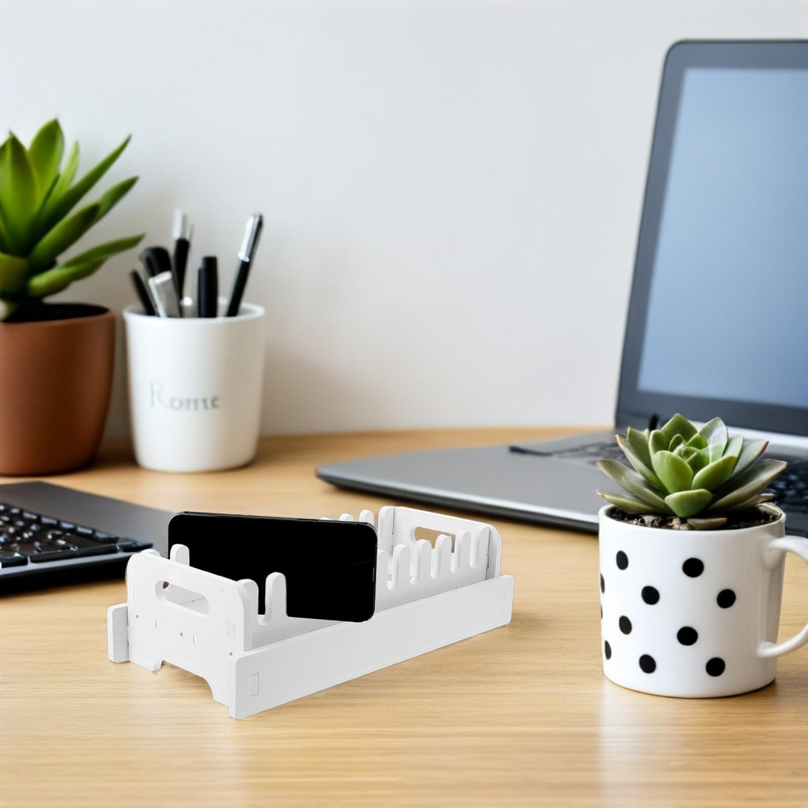 Soporte para Teléfono Móvil de Escritorio 10 Ranuras Plástico Blanco