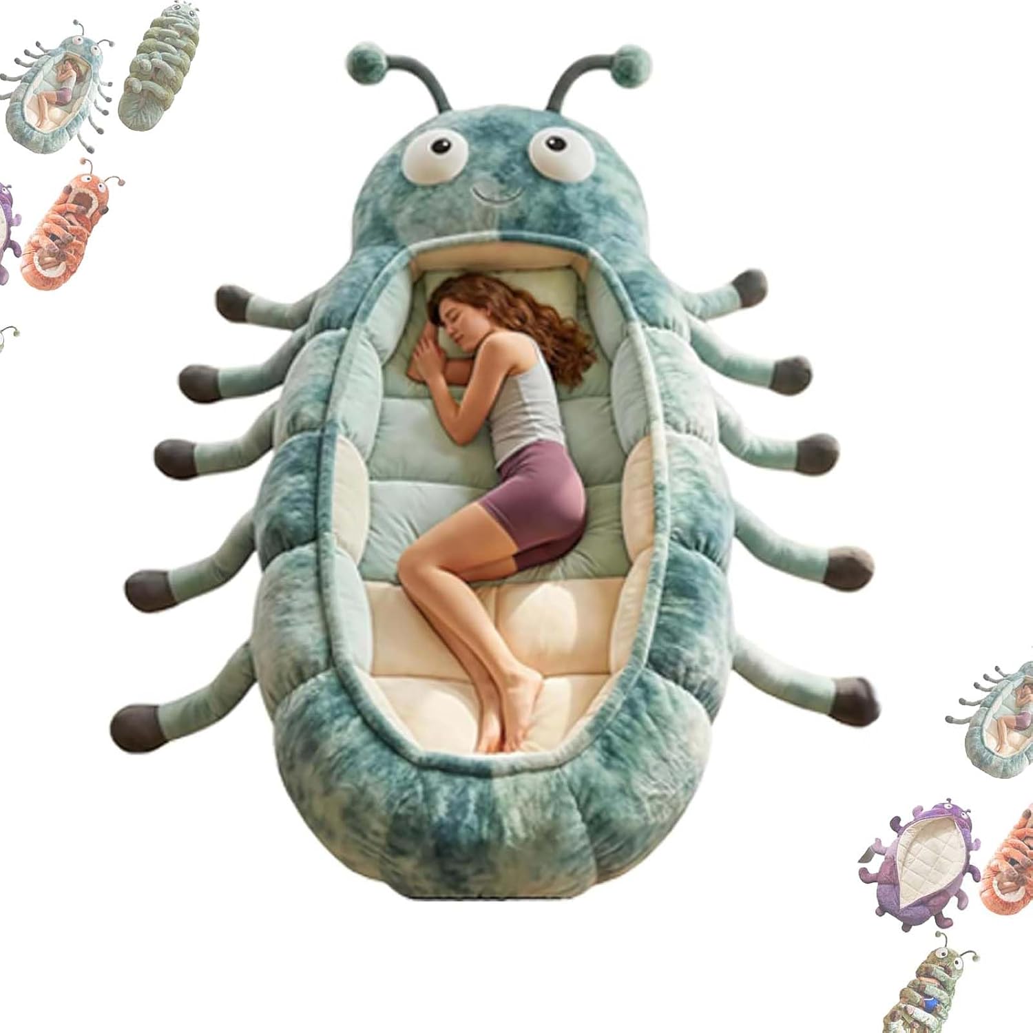 Hugging Caterpillar Sleeping Bags – Plush Cocoon Full-Body Lounger for Adults, Indoor Nap Pod, Animal Sleeping Bags for Adults