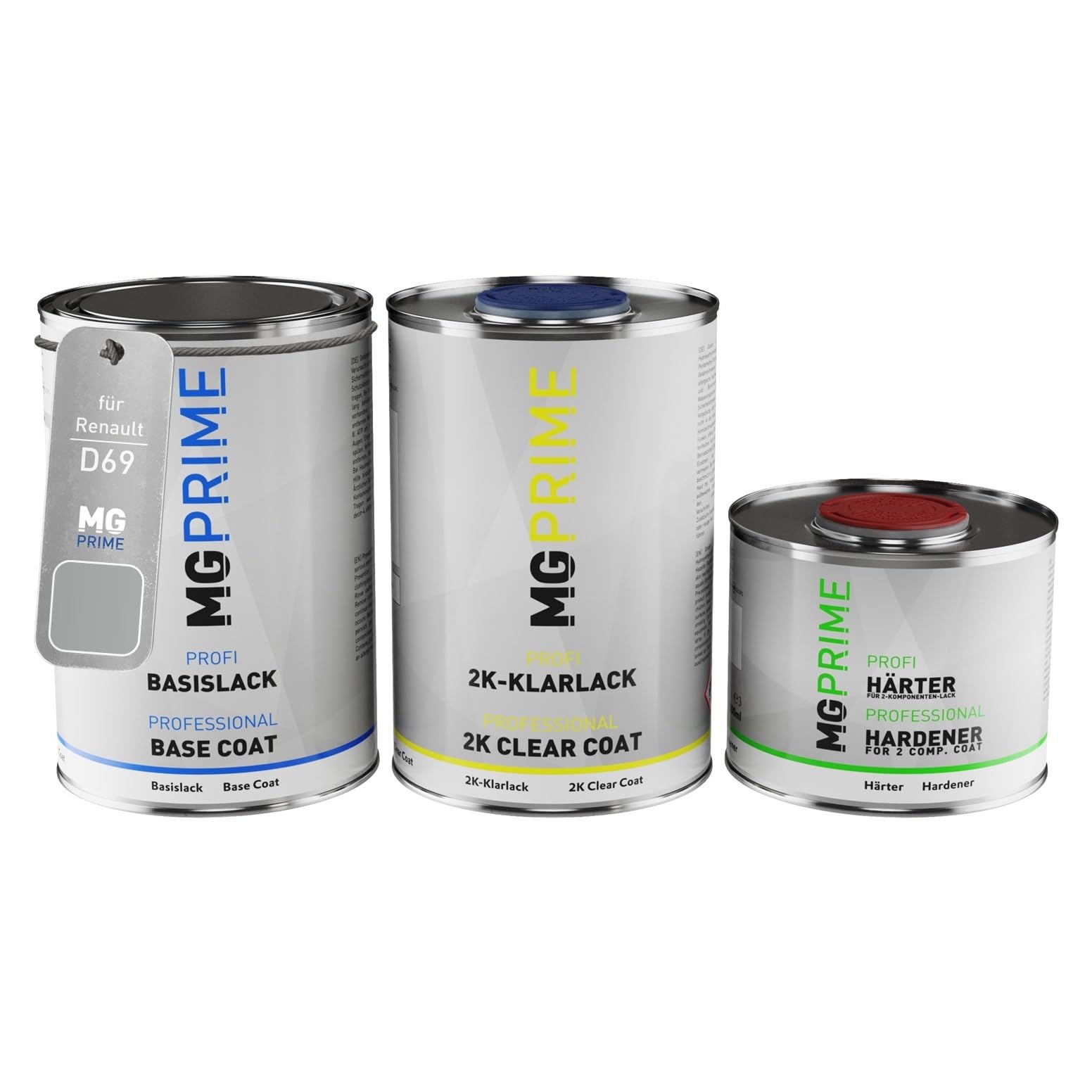 MG PRIME Peinture voiture kit de pot pour Renault D69 Gris Platine Metallic/Mercury Metallic couche de base vernis 2C durcisseur prêt à pulvériser 2,5l