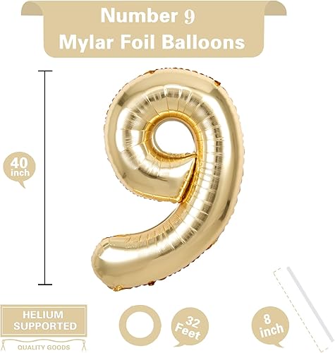 Miniatura 2 de Globo gigante de oro blanco con el número 9 de 40 pulgadas, globos de aluminio de Mylar con helio para fiestas de cumpleaños, decoraciones de
