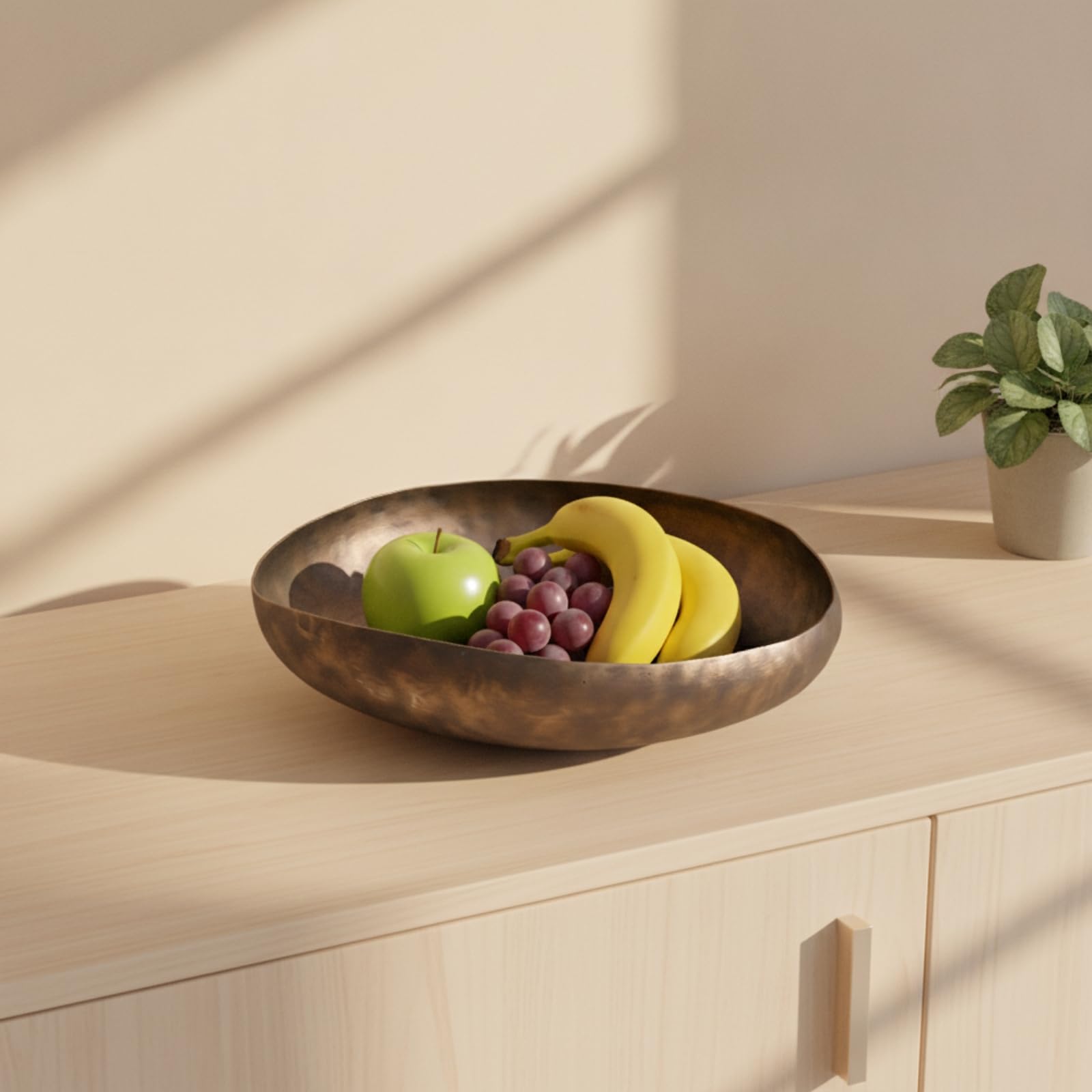Vassoio Decorativo Inizia Come Parola Chiave Principale Ciotola Centrotavola Piatto Portafrutta Piatto da Esposizione in Alluminio Rifinito Scuro, 42 42 12cm