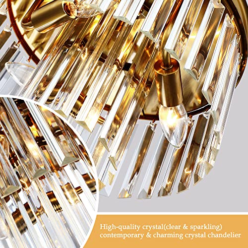 Mexo Crystal Flush Mount Ceiling Light Gold Finish 2-Tier Crystal Close To Ceiling Light Fixture For Living Room Bedroom Dinning Room Hallway thumb #5