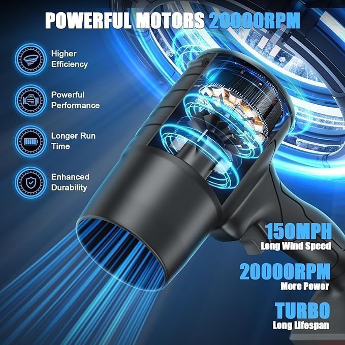 Image of Handheld Electric Air Blower,Turbo Jet Blower Cordless,Handheld High Powerful Blow Brushless for Extra runtime,Multipurpose Car,Home Corner, Road Cleaning Easy use Home