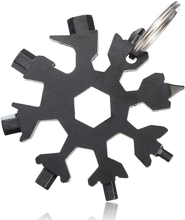 JRM's 18-in-1 Stainless Steel Snowflake Multi-Tool, Snowboarding Multi-Tool as Keychain Screwdriver, Bottle Opener Tool, Outdoor Wrench, Outdoor EDC Tools
