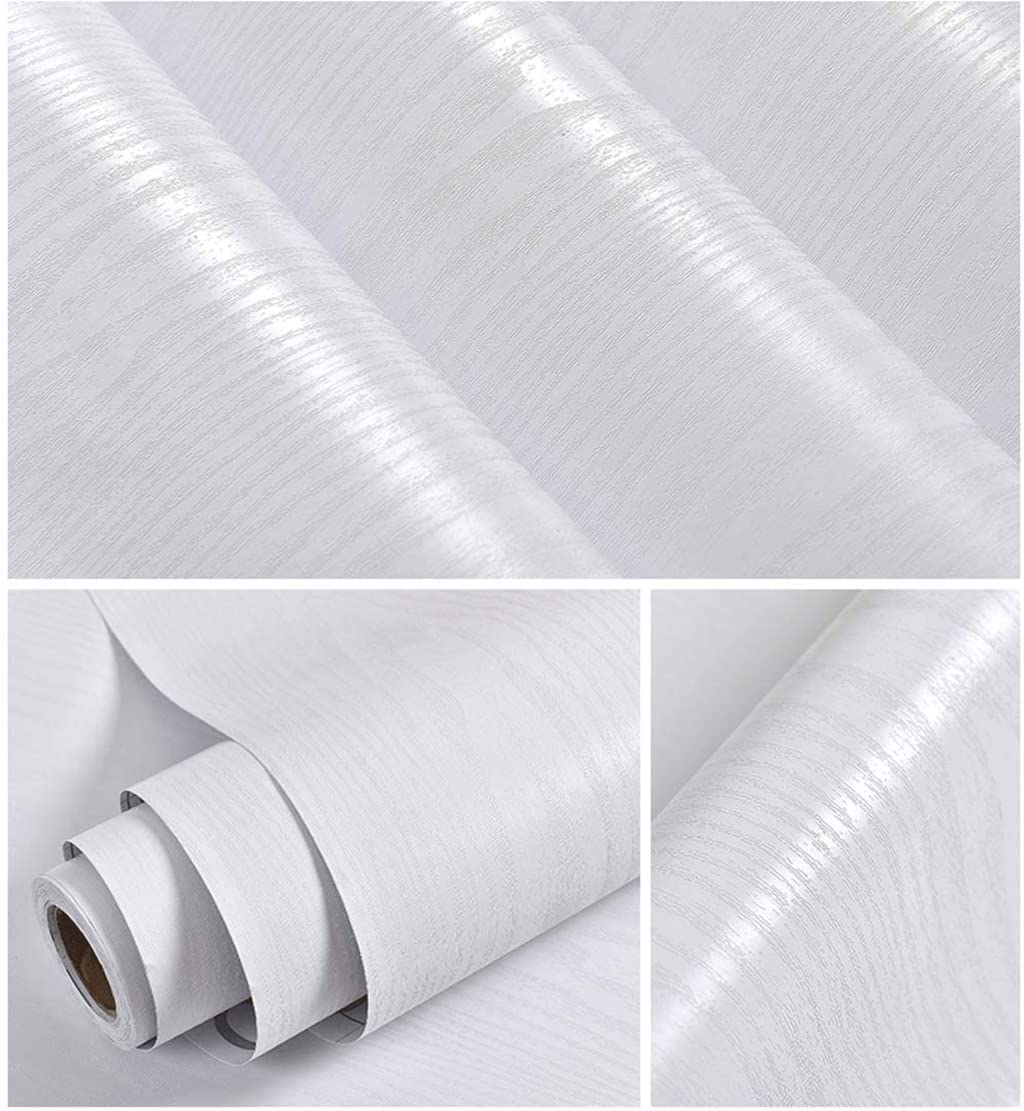 Vinyl Vintage Peel and Stick White Wood Grain Contact Paper Waterproof Removable Self Adhesive Wallpaper for Livingroom Bedroom Wall Decoration 45 x 300cm
