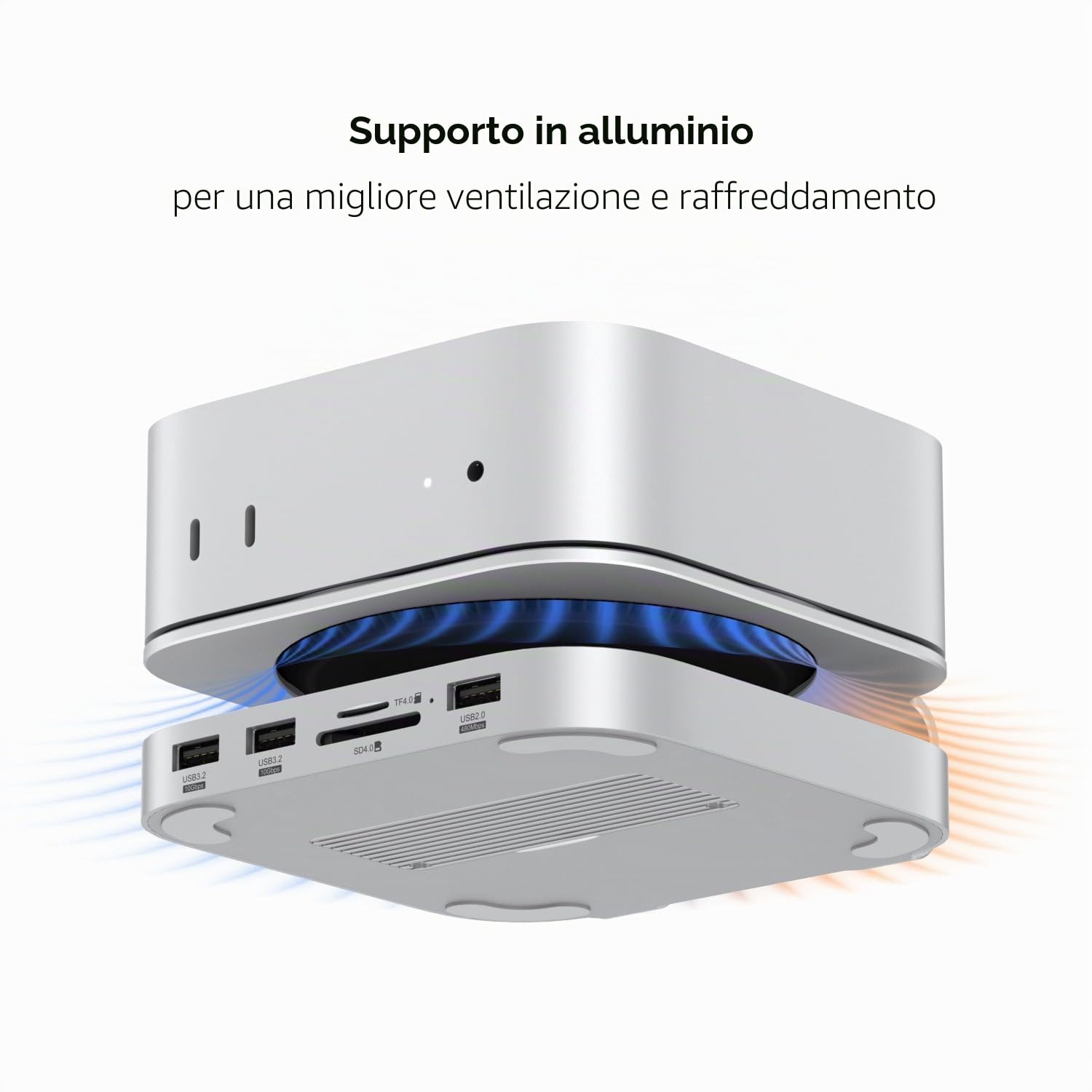 AKKYAJAURE Docking Station per Mac Mini M4/M4 Pro, 10 in 1 Hub e supporto in alluminio con custodia SSD M.2 NVMe,10 Gbps USB-A*2, lettori di schede SD/TF, USB 2.0