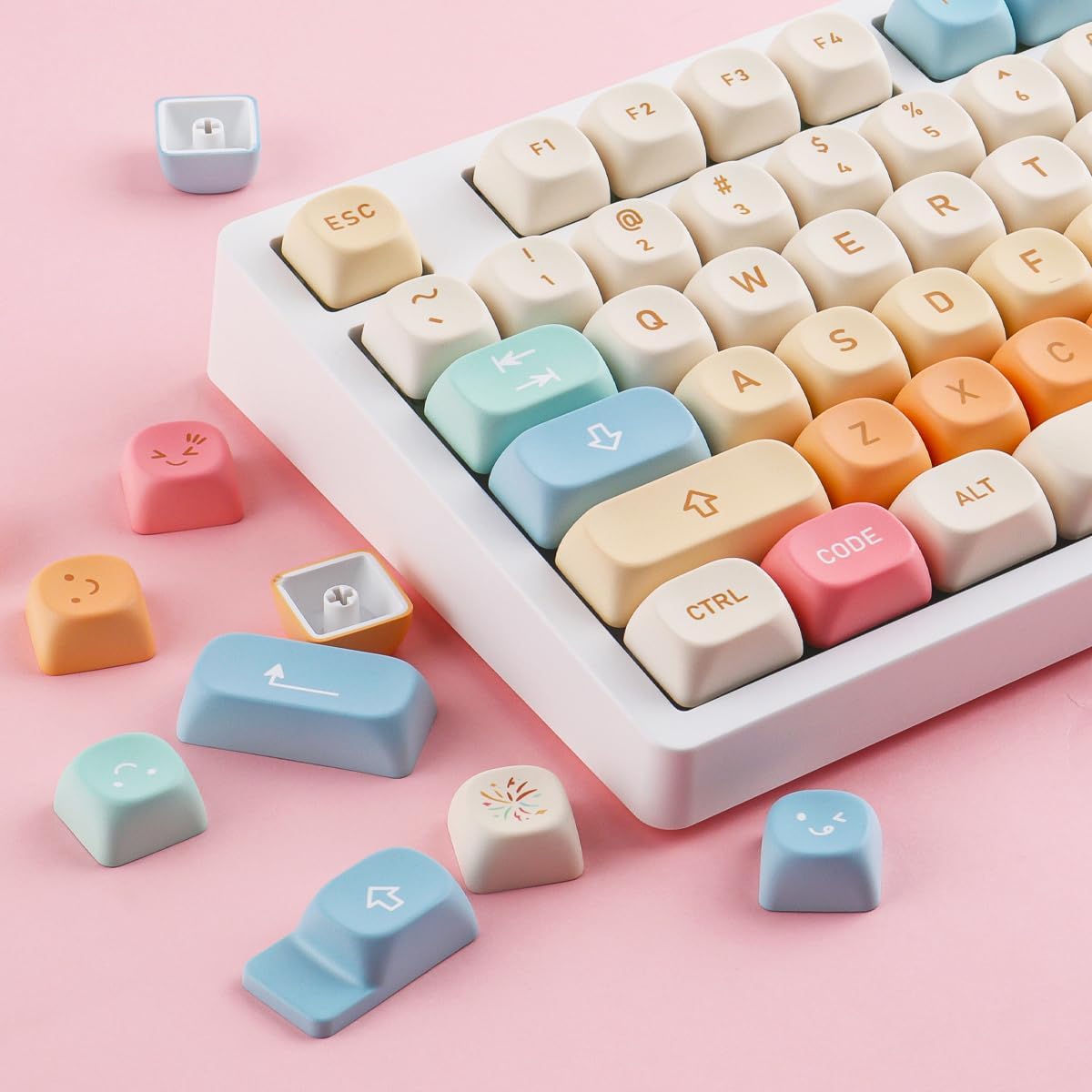 Sunzit MOA Profile PBT Keycaps,136 Keys Cute Fireworks Theme Custom Keycap 60 65 75 100 Percent,Dye-Sublimation Key caps Keyboard Keycap Set for Cherry MX Switches Mechanical Keyboards (Fireworks)