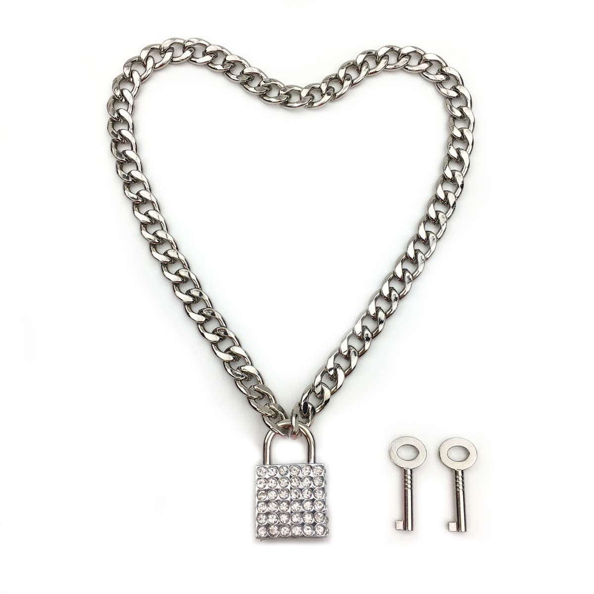 Succuba Padlock Necklace Chain Collar Choker with Two Keys and Box for Women, Men and Pet