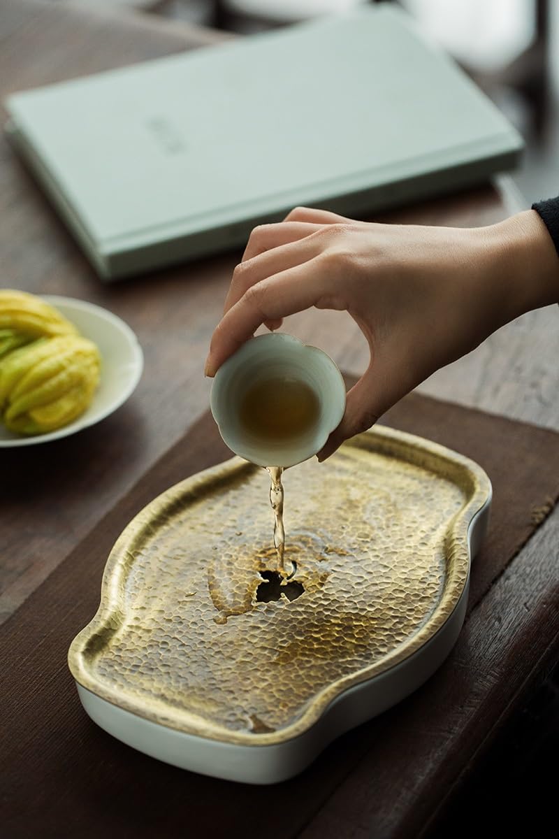 Set da tè Gongfu Vassoio da tè Cinese in Rame, Base for teiera con riserva d'Acqua, Vassoio da tè in Ceramica, Vassoio di drenaggio for Set da tè Vassoio da tè per Studio Domestico