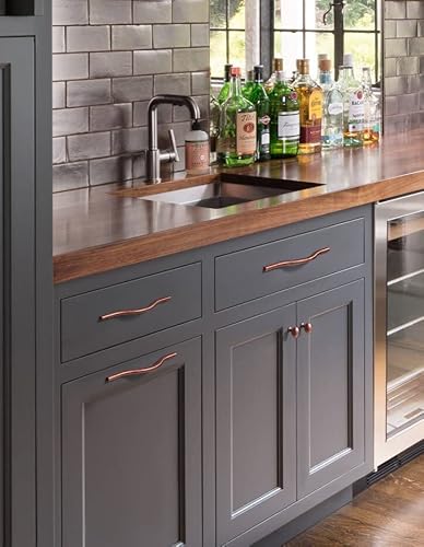 Goo-Ki Low Profile Antique Copper Cabinet Pulls, Double Hole Centers (6.3''/7.6'') Zinc Alloy Handle For Drawer Cupboard Wardrobe,6 Packed #TOP3