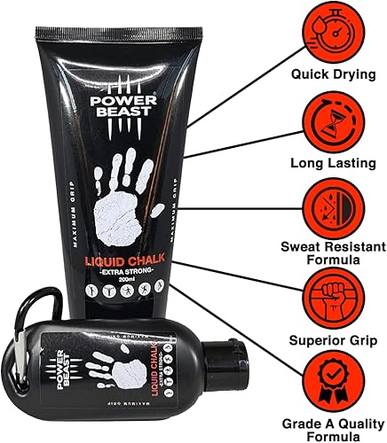 Miniatura 3 de Power Beast Combo de tiza líquida de 200 + 1.7 fl oz + pelota de tiza de 2.2 onzas. Tiza deportiva líquida, agarre profesional para gimnasio,