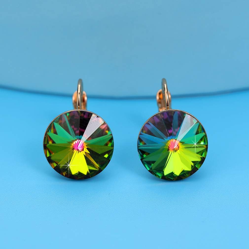 Austrian Crystal Round Drop Earrings for Women 14K Gold Plated Hypoallergenic Leverback Hoop Earrings - Image 5