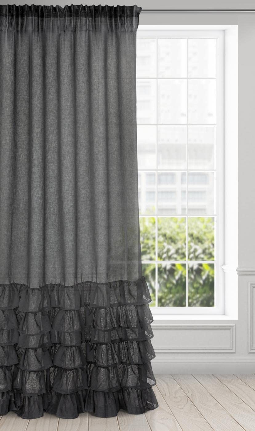 Eurofirany Dolly Rideau Gothique, Rideau Voilage Ruban à Volants, Rideau Transparent avec Galon Fronceur - 1 unité, Rideau de Fenêtre, pour Chambre à Coucher, Salon, 140x250 cm, Noir