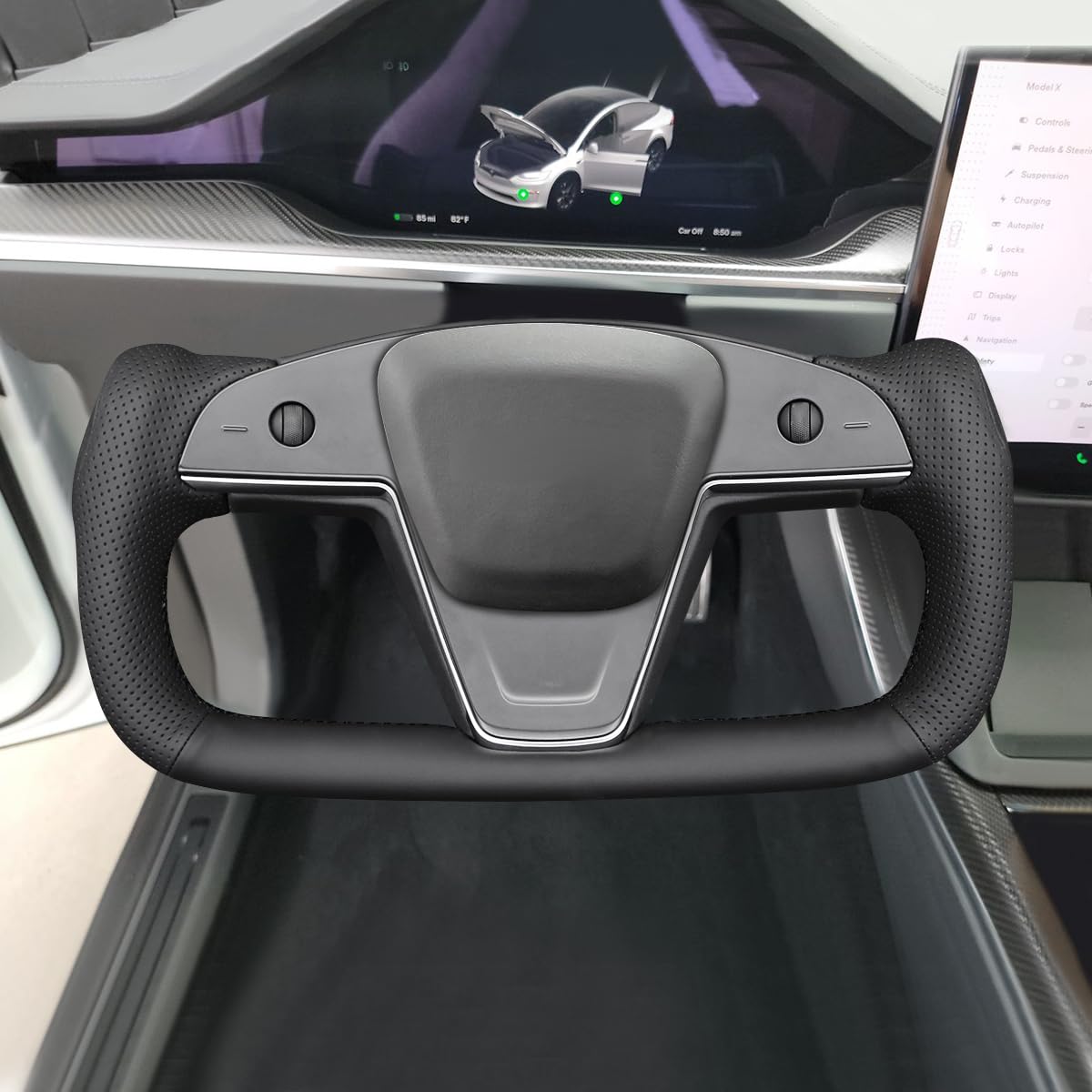 MEWANT Funda de Volante para Yoke Style Steering Wheel para Tesla Model S 2021-2023 / Model X 2021-2023 Cubierta de Volante | Style Steering Wheel / Tesla Model S 2021-2023 / Model X 2021-2023 Yoke Transpirable Para Volantes Calefactados Duradero