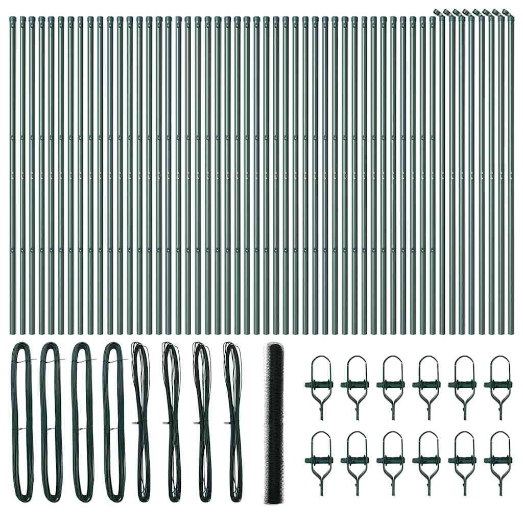 Garden Fence Post Green 100 x 1.5m 36mm Mesh Steel PVC Outdoor Security Barrier Corrosion Resistant Weatherproof for Terrace Yard Enclosure Pet Safety 104 Post Set